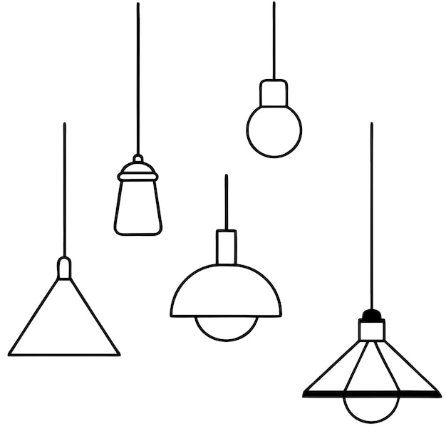 Colección de iconos de lámparas de estilo de línea delgada ilustración de stock vectorial