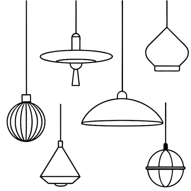 Colección de iconos de lámparas de estilo de línea delgada ilustración de stock vectorial