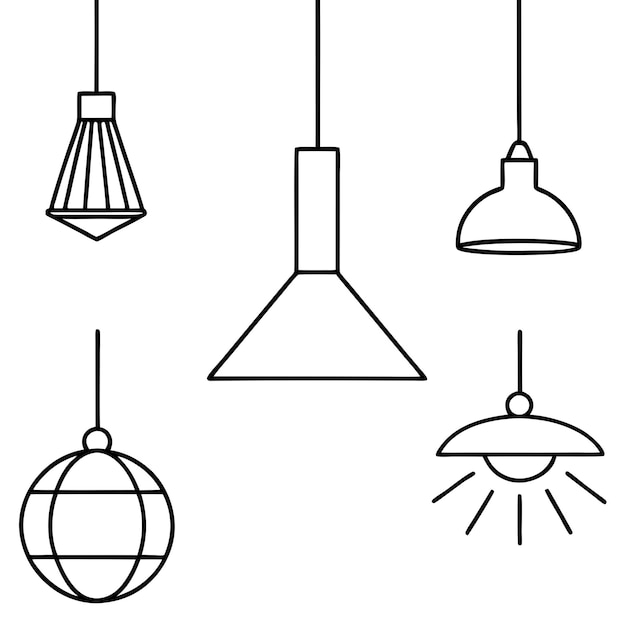 Colección de iconos de lámparas de estilo de línea delgada ilustración de stock vectorial