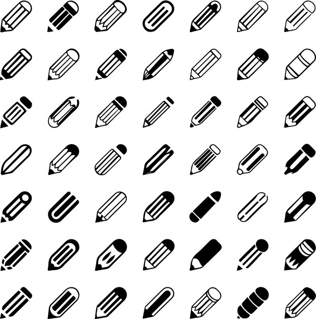 Colección de iconos de lápiz blanco y negro en varios estilos