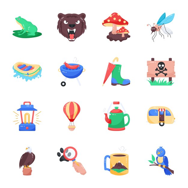 Una colección de iconos para un libro llamado la rana.