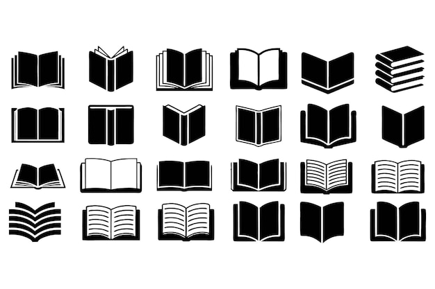 Colección de iconos de libros en blanco y negro