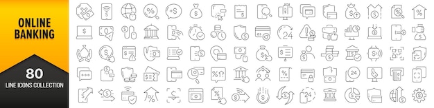 Colección de iconos de línea de banca en línea conjunto de iconos de iu grande en un diseño plano paquete de iconos de contorno delgado ilustración vectorial eps10