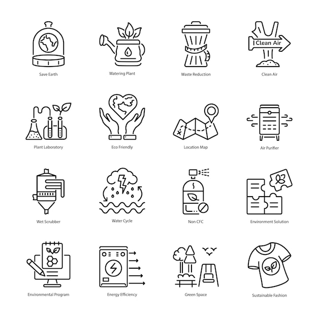 Colección de iconos de la línea de conservación de la naturaleza