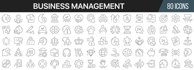 Colección de iconos de línea de gestión empresarial Conjunto de iconos de interfaz de usuario grande en un diseño plano Paquete de iconos de contorno delgado Ilustración vectorial EPS10
