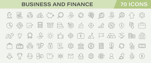 Colección de iconos de línea de negocios y finanzas crecimiento corporativo estrategia de inversión de mercado ganancias