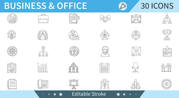 Colección de iconos de línea de negocios y oficina Configuración de gráficos de correo electrónico Reunión de trabajo en equipo y más