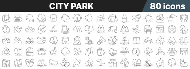 Colección de iconos de línea de parque de la ciudad icono de interfaz de usuario grande establecido en un diseño plano paquete de iconos de contorno delgado ilustración vectorial eps10