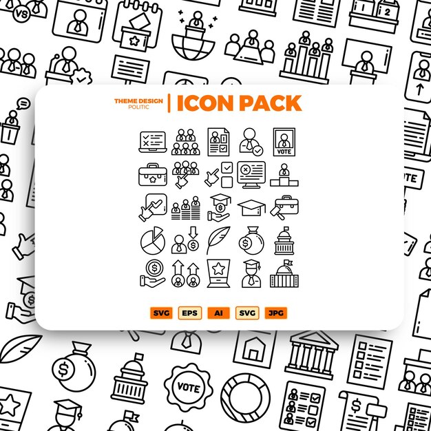 Colección de iconos de línea de política y voto Icono de interfaz de usuario grande en un diseño plano Paquete de iconos de contorno fino