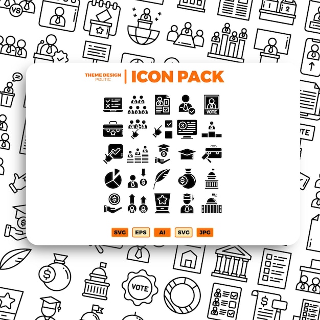 Colección de iconos de línea de política y voto Icono de interfaz de usuario grande en un diseño plano Paquete de iconos de contorno fino