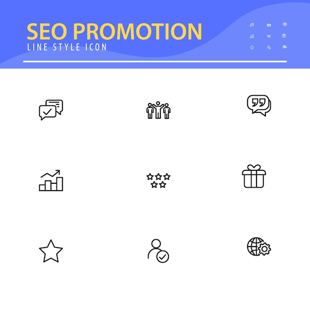 Colección de iconos de línea de promoción y seo