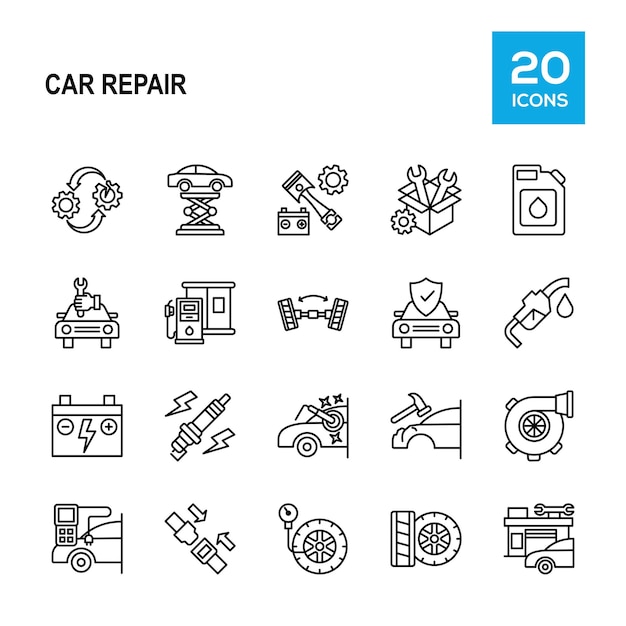 Colección de iconos de la línea de reparación de automóviles