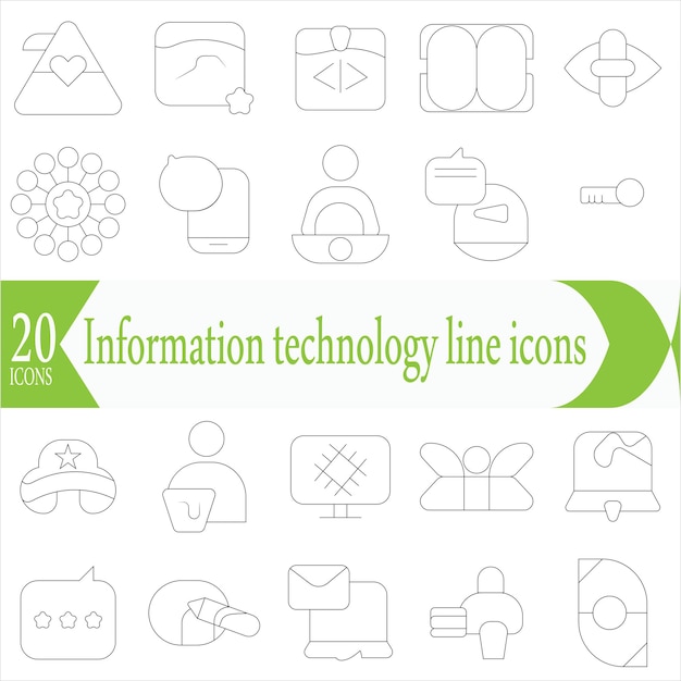 Colección de iconos de línea de tecnología de la información Conjunto de iconos de IU grande en un diseño plano Paquete de iconos de contorno delgado Ilustración vectorial EPS10
