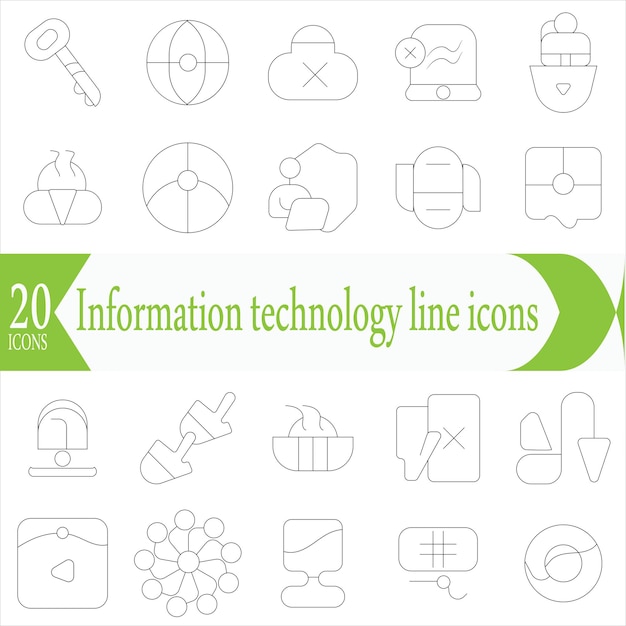 Colección de iconos de línea de tecnología de la información Icono de interfaz de usuario grande establecido en un diseño plano Iconos de contorno delgado paquete Ilustración vectorial EPS10