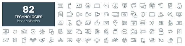 Colección de iconos de línea de tecnologías. Ilustración vectorial eps10