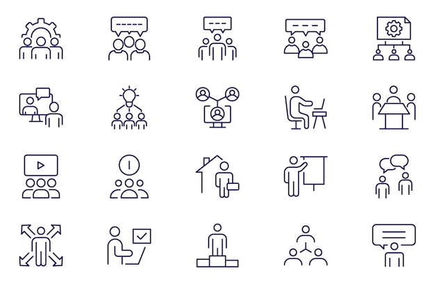 Colección de íconos de línea de trabajo en equipo Íconos de interfaz de usuario grandes configurados en un diseño plano Iconos de contorno delgado paquete Ilustración vectorial