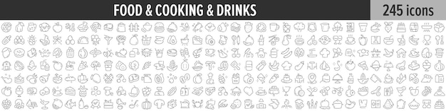 Colección de iconos lineales de cocina y bebidas