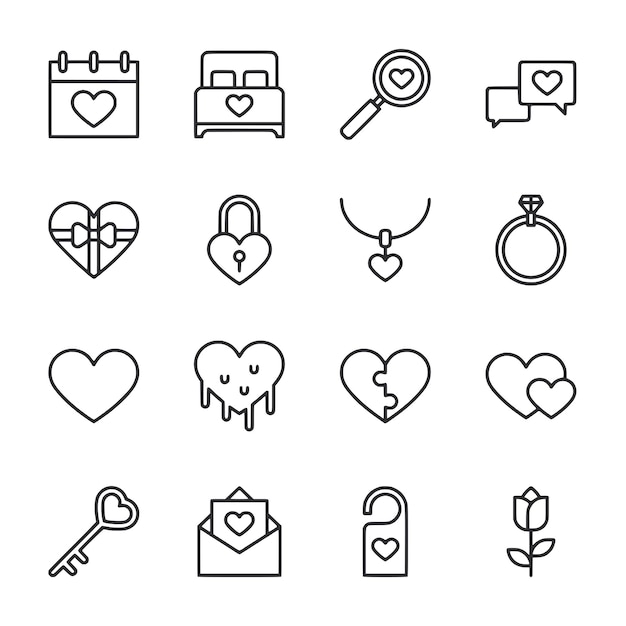 Colección de íconos lineales del día de San Valentín