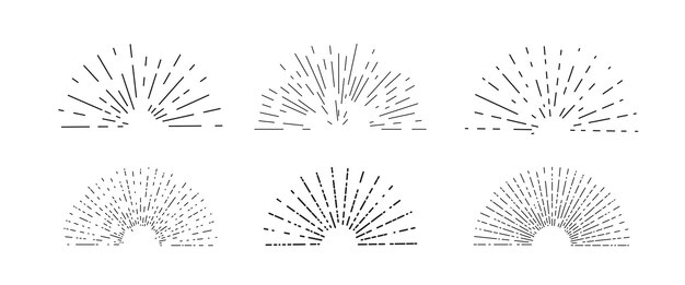 Colección de iconos lineales de estallido de sol Fuegos artificiales o estallidos de estrellas