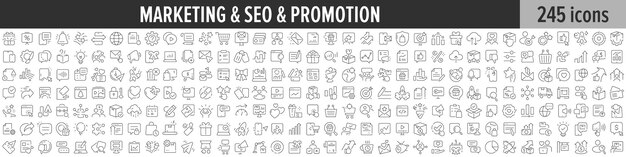 Colección de iconos lineales de marketing y promoción de seo