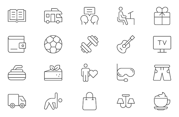 Colección de iconos lineales de pasatiempos y entretenimiento