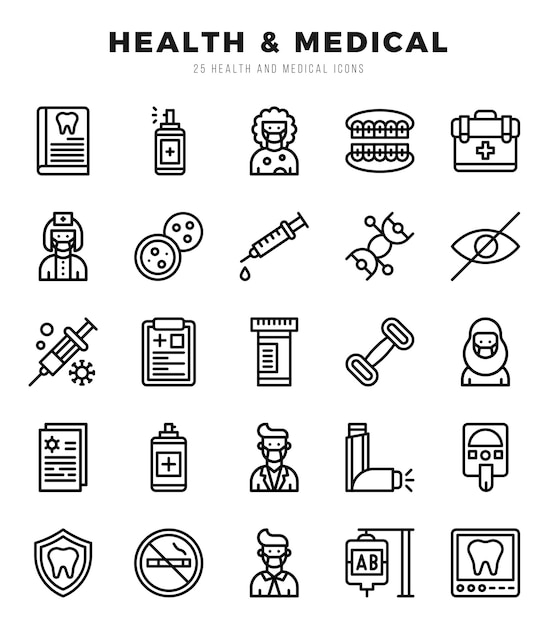 Colección de Iconos Lineales de Salud Médica 25