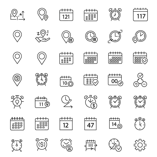 Colección de iconos lineales para la ubicación de la hora y el calendario