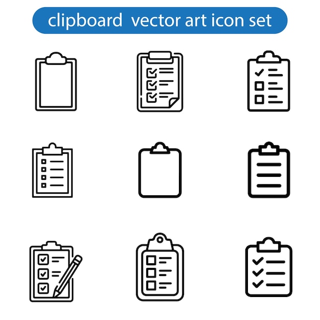 Colección de iconos de líneas delgadas con lista de comprobación del portapapeles informe de encuesta ilustración de arte vectorial