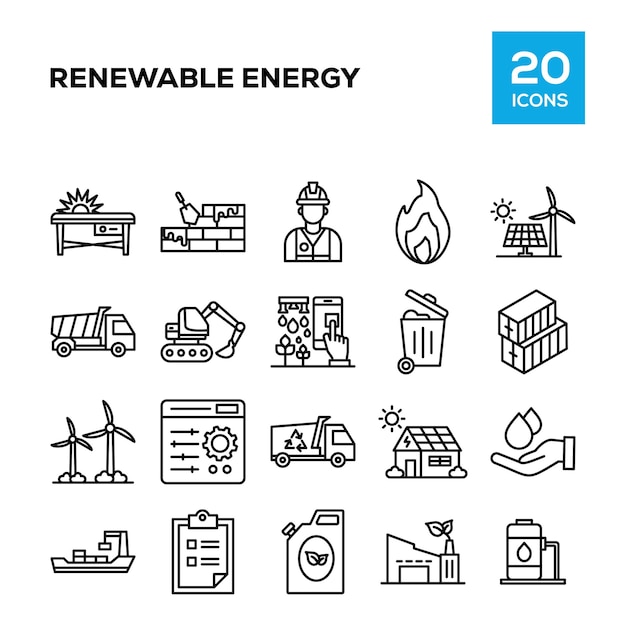 Colección de iconos de líneas de energía renovable