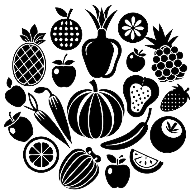 Colección de íconos de líneas de frutas y verduras