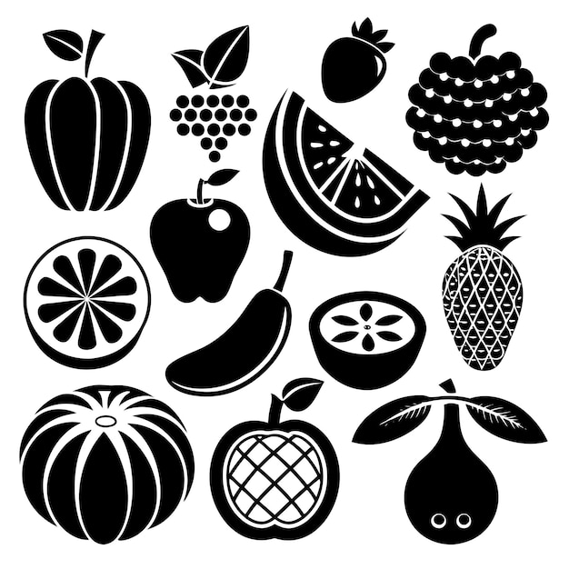 Colección de íconos de líneas de frutas y verduras