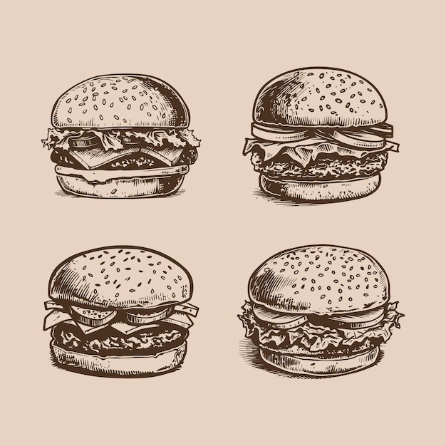 Colección de iconos de logotipo de hamburguesa vintage vector