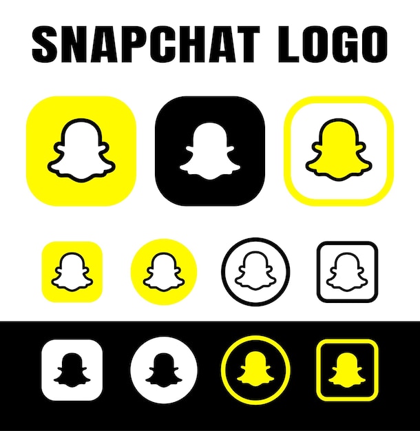 Colección de iconos de logotipos de redes sociales de Snapchat en diferentes ilustraciones vectoriales de estilo