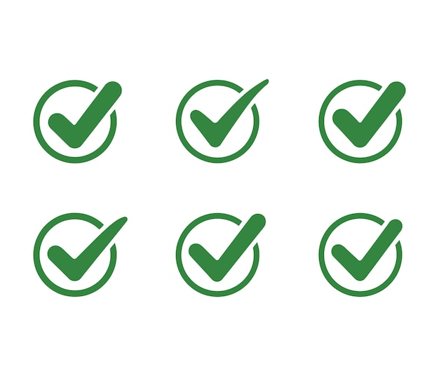 Colección de iconos de marca de comprobación verdes en círculos