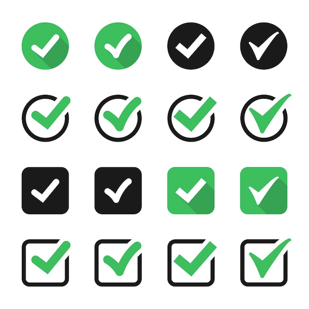 Vector colección de iconos de marca de verificación. conjunto de iconos de garrapata verde. símbolo de marca de verificación