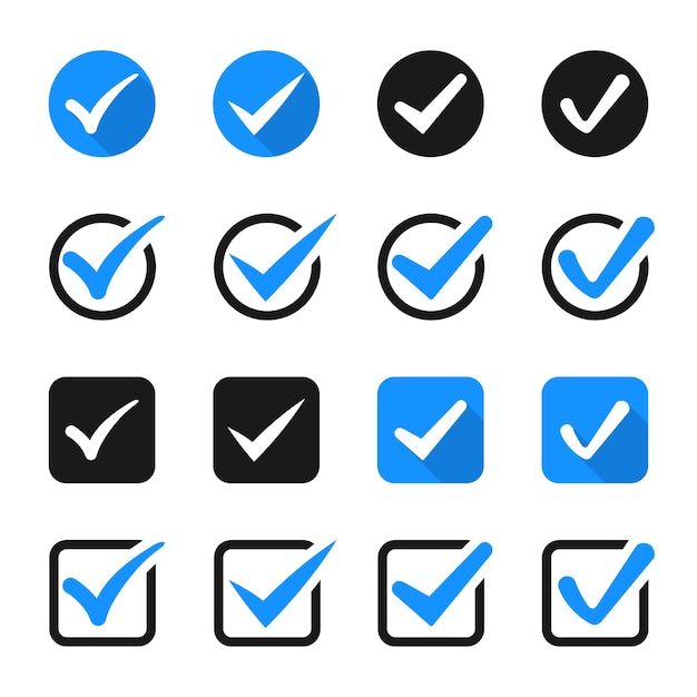 Vector colección de iconos de marca de verificación. conjunto de iconos de marca azul. símbolo de marca de verificación