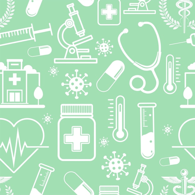 una colección de iconos médicos, incluida la medicina, la medicina y los suministros médicos