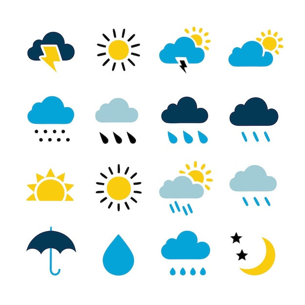 Colección de iconos meteorológicos de colores en un fondo blanco aislado 11