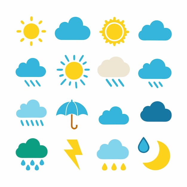 Colección de iconos meteorológicos de colores en un fondo blanco aislado 2