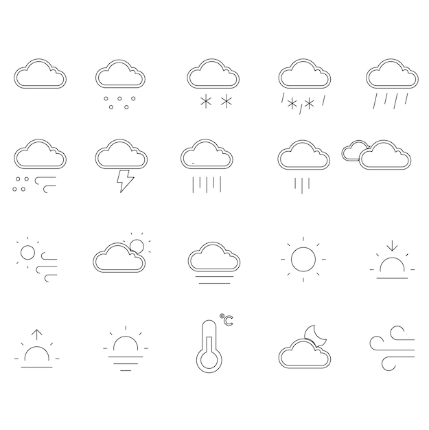 Colección de iconos meteorológicos de contorno ilustración vectorial aislada