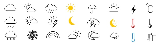 Colección de iconos meteorológicos para el pronóstico y el clima