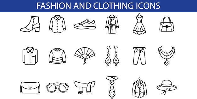 Colección de íconos de la moda y la ropa para el diseño