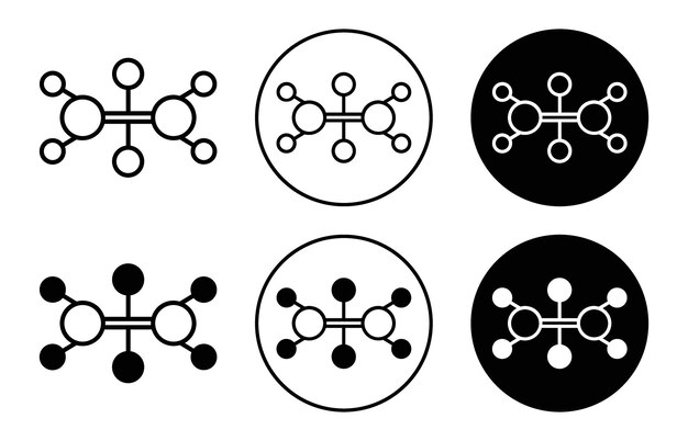 Colección de iconos de moléculas de etileno con un símbolo o signo de línea delgada de contorno