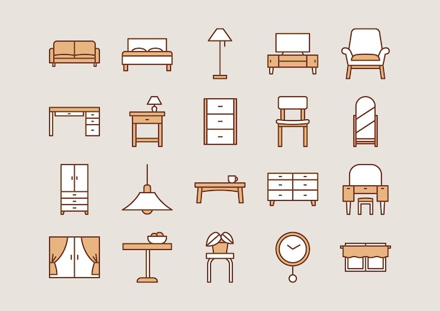 Colección de íconos de muebles minimalistas para el diseño de interiores