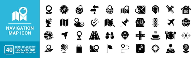 Colección de iconos de navegación Templata vectorial de direcciones de destino del mapa EPS 10