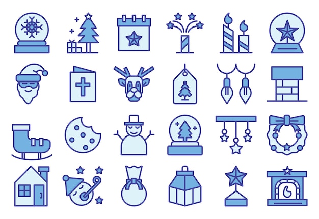 Colección de iconos de Navidad (color azul).