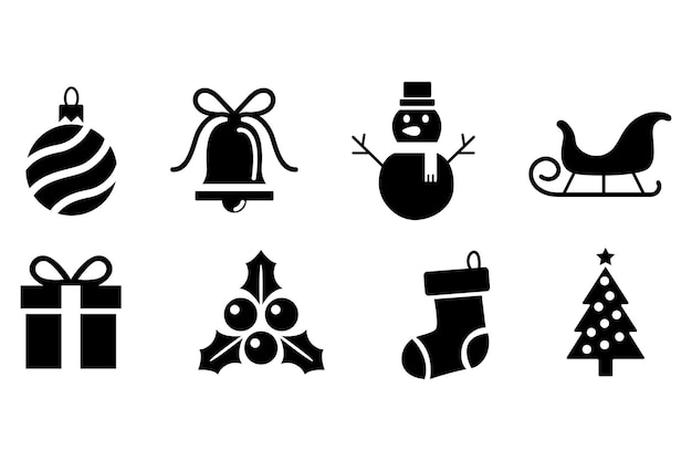 Colección de iconos de Navidad elementos dibujados a mano ilustración vectorial aislada en blanco