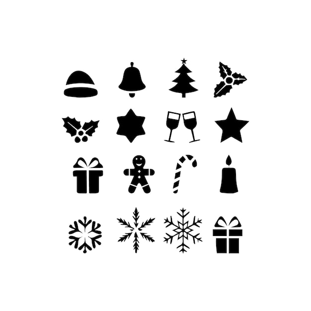 una colección de iconos de Navidad incluyendo un árbol de Navidad una estrella y una estrella