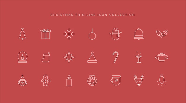 Colección de iconos de Navidad en línea delgada