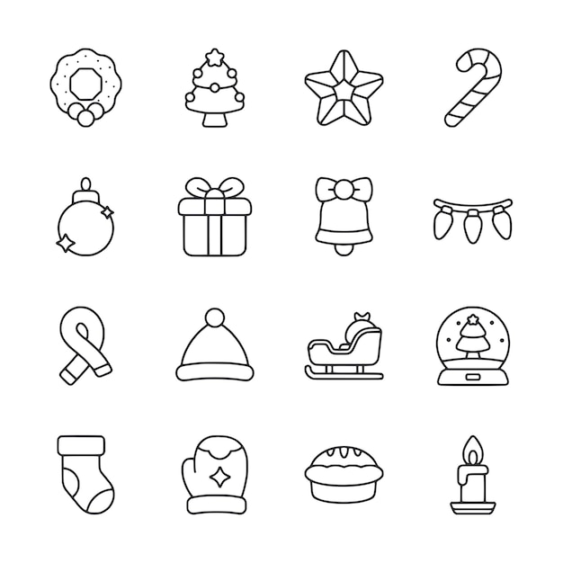 Una colección de iconos navideños que incluyen una campana una estrella un copo de nieve un hombre de nieve